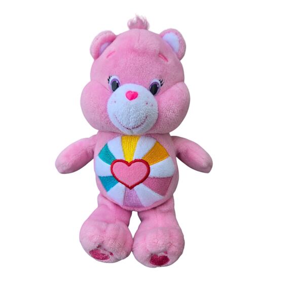 Care Bears Hopeful Heart Bear 8" Bean Bottom Plush Pink Rainbow 2015 - Picture 1 of 5
